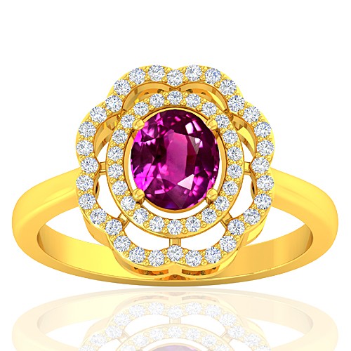 18K Yellow Gold Pink Sapphire Gemstone Diamond Cocktail Vintage Engagement Ring