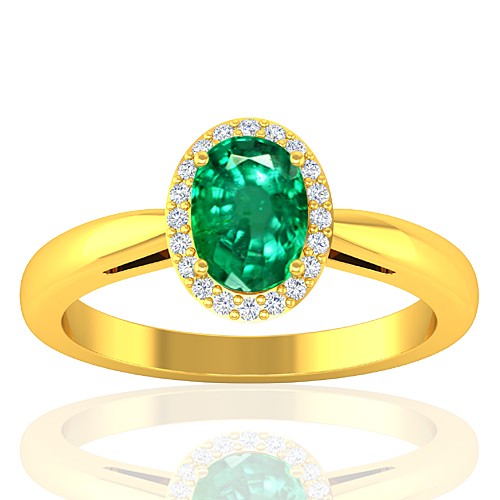 18K Yellow Gold Emerald Gemstone Diamond Women Engagement Designer Fine Jewelry Ring