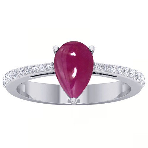 18k White Gold 1.78 cts Pear Cut Ruby Diamond Women Designer Wedding Ring