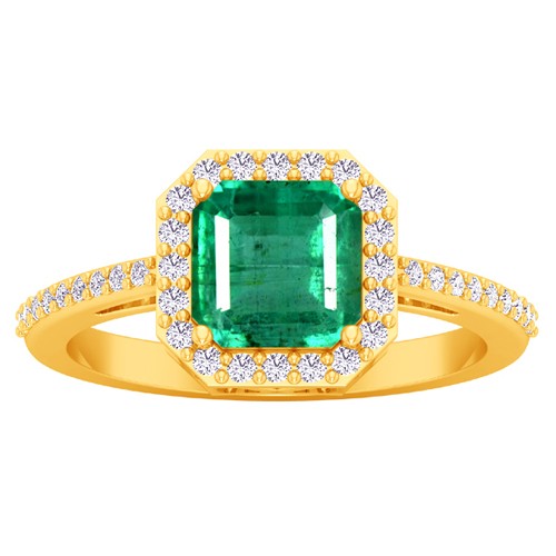 18k Yellow Gold 1.6 cts 7x7 mm Emerald Diamond Women Designer Wedding Ring