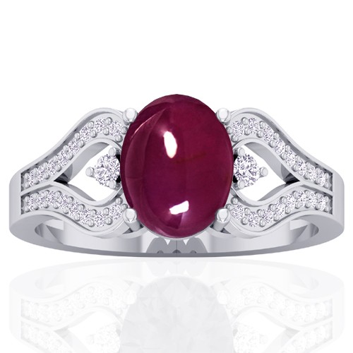 14k White Gold Ruby Unheated Diamond Engagement Women Designer Ring