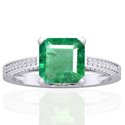 14k White Gold 8 mm Emerald Diamond Vintage Engagement Women Designer Ring