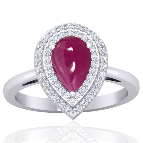14k White Gold 1.78 Ruby Diamond  Women Designer Wedding Fine Jewelry Ring