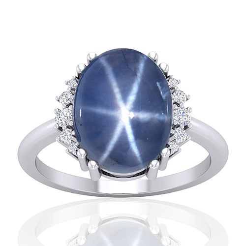 14K White Gold 11.09 cts Sapphire Gemstone Diamond Wedding Designer Fine Jewelry Ring