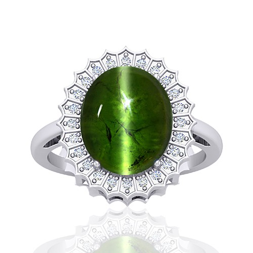 14K White Gold 8.27 cts Tourmaline Gemstone Round Cut Diamond Cocktail Women Wedding Fine Ring