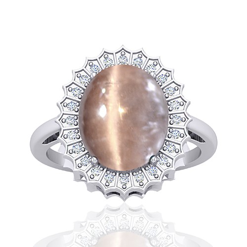 14K White Gold 6.34 cts Tourmaline Stone Round Cut Diamond Cocktail Vintage Engagement Ring