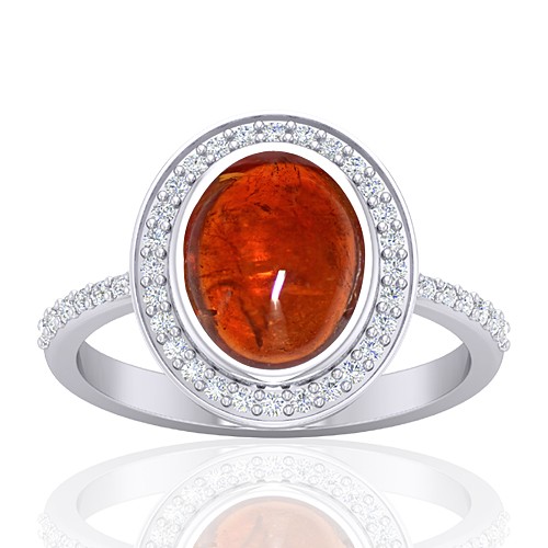 14K White Gold 3.81 cts Rhodolite Garnet Stone Diamond Designer Fine Jewelry Ring