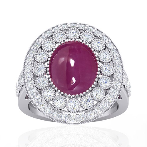 14k White Gold 5.93 cts Ruby Gemstone Diamond Cocktail Vintage Jewelry Ring