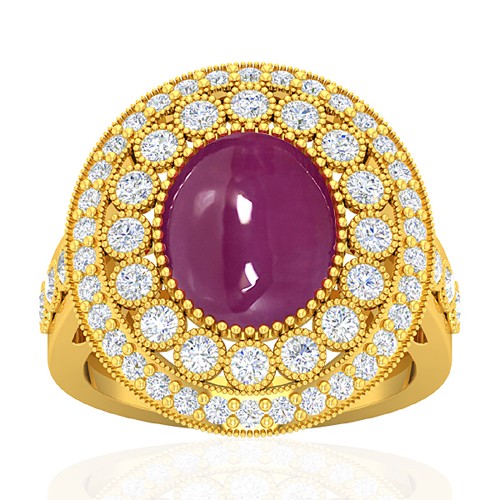 18k Yellow Gold 5.93 cts Ruby Gemstone Diamond Cocktail Vintage Jewelry Ring