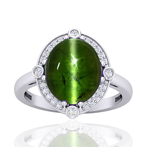 14K White Gold 8.27 cts Tourmaline Gemstone Diamond Engagement Designer Fine Jewelry Ring