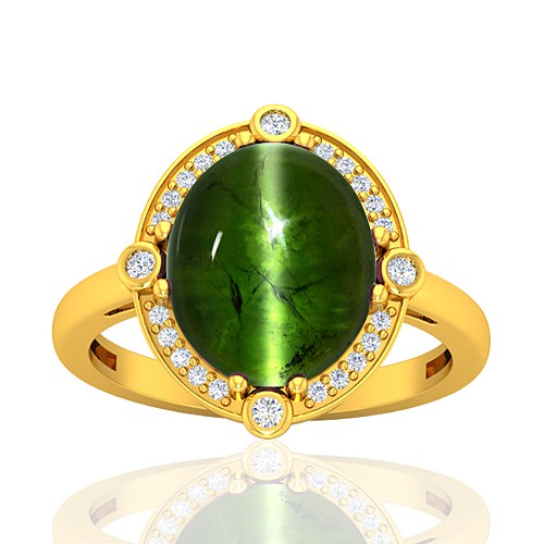 18K Yellow Gold 8.27 cts Tourmaline Gemstone Diamond Engagement Designer Fine Jewelry Ring