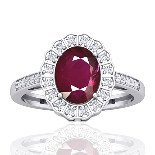 14K White Gold 2.08 cts Ruby Stone Diamond Cocktail Women Wedding Designer Fine Ring
