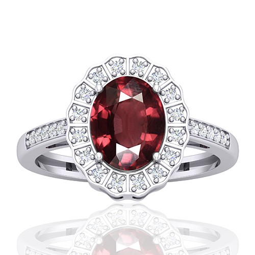 14K White Gold 2.15 cts Rhodolite Garnet Gemstone Diamond Cocktail Designer Fine Jewelry Ring