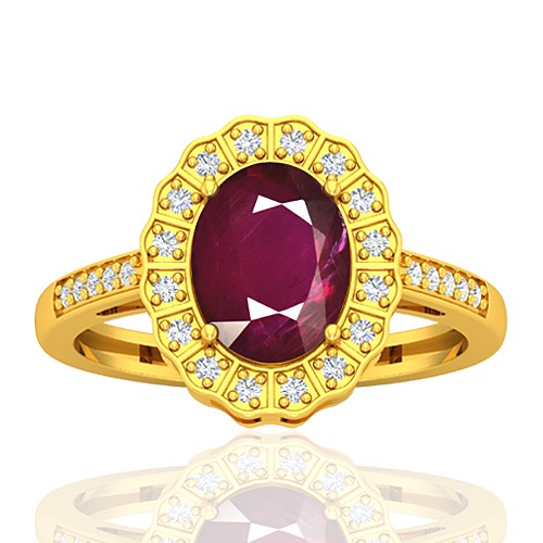 18K Yellow Gold 2.08 cts Ruby Stone Diamond Cocktail Women Wedding Designer Fine Ring
