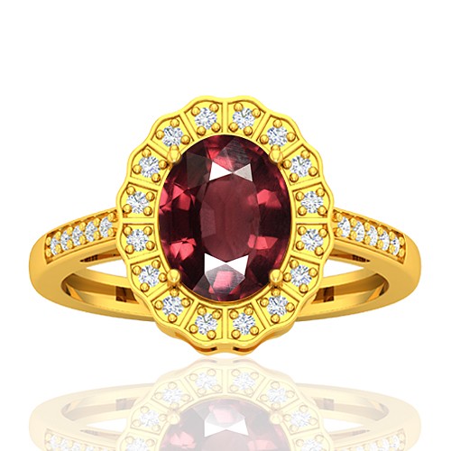 18K Yellow Gold 2.15 cts Rhodolite Garnet Gemstone Diamond Cocktail Designer Fine Jewelry Ring
