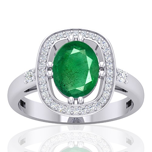 14K White Gold 1.82 cts Emerald Gemstone Diamond Designer Fine Jewelry Ring