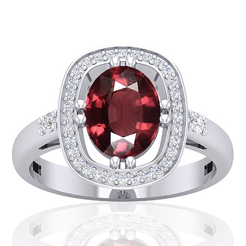 14K White Gold 2.15 cts Rhodolite Garnet stone Diamond Engagement Women Jewelry Ring