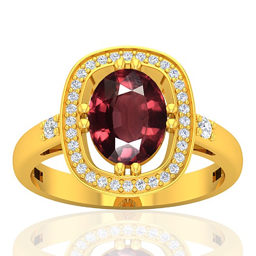 18K Yellow Gold 2.15 cts Rhodolite Garnet stone Diamond Engagement Women Jewelry Ring