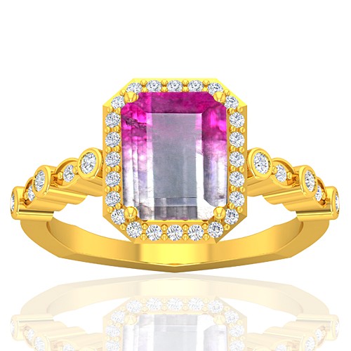 18K Yellow Gold 2.13 cts 9 x 7 mm Tourmaline Gemstone Diamond Women Wedding Ring