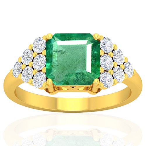 18k Yellow Gold 2.29 cts Emerald Stone Diamond Vintage Engagement Designer Fine Ring