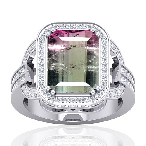 14K White Gold 5.03 cts Tourmaline Stone Diamond Wedding Designer Fine Jewelry Ring