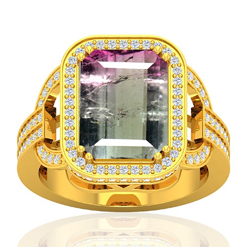 18K Yellow Gold 5.03 cts Tourmaline Stone Diamond Wedding Designer Fine Jewelry Ring