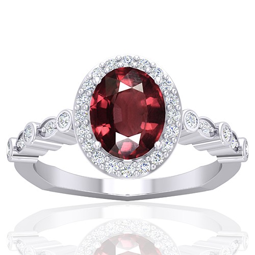 14K White Gold 2.15 cts Rhodolite Garnet Gemstone Diamond Women Designer Fine Jewelry Ring