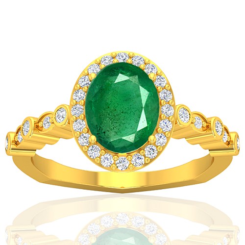 18K Yellow Gold 1.82 cts Emerald Gemstone Diamond Designer Fine Jewelry Ring