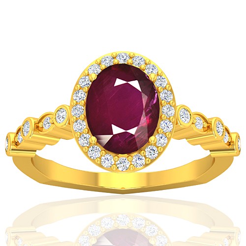 18K Yellow Gold 2.08 cts Ruby Stone Diamond Women Wedding Designer Fine Jewelry Ring