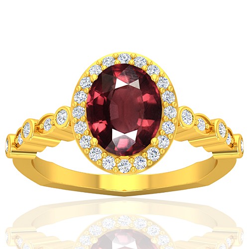 18K Yellow Gold 2.15 cts Rhodolite Garnet Gemstone Diamond Women Designer Fine Jewelry Ring