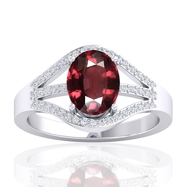 14K White Gold 2.15 cts Rhodolite Garnet Gemstone Diamond Wedding Designer Jewelry Ring