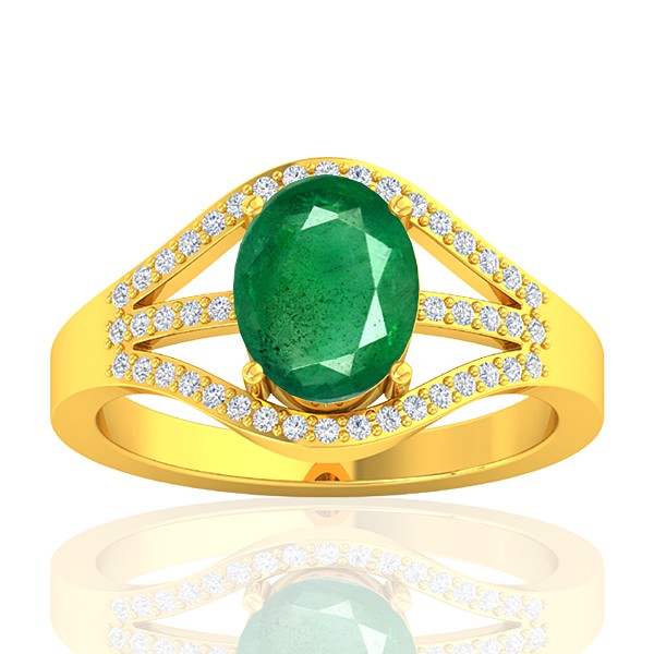 18K Yellow Gold 1.82 cts Emerald Stone Diamond Cocktail Vintage Engagement Ring