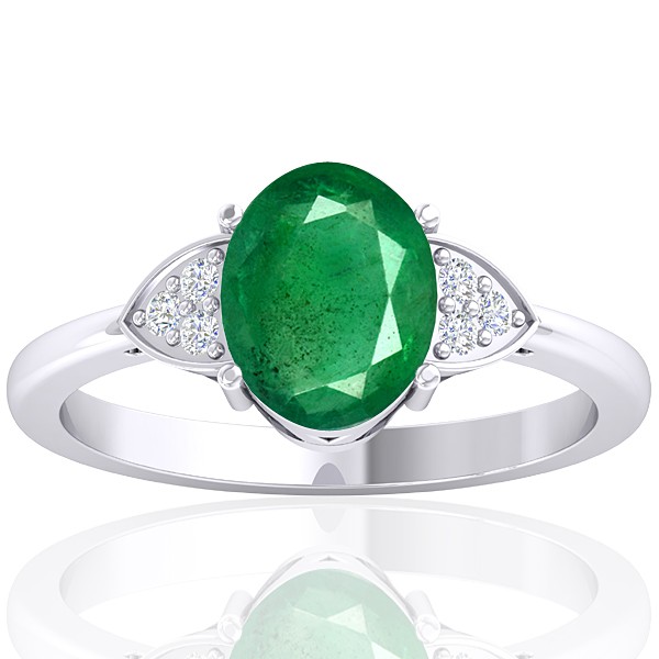 14K White Gold 1.82 cts Emerald Stone Diamond Cocktail Vintage Engagement Ring