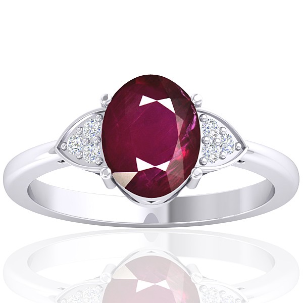 14K White Gold 2.08 cts Ruby Gemstone Diamond Designer Fine Jewelry Ring
