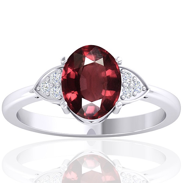 14K White Gold 2.15 cts Rhodolite Garnet Stone Diamond Women Designer Fine Jewelry Ring