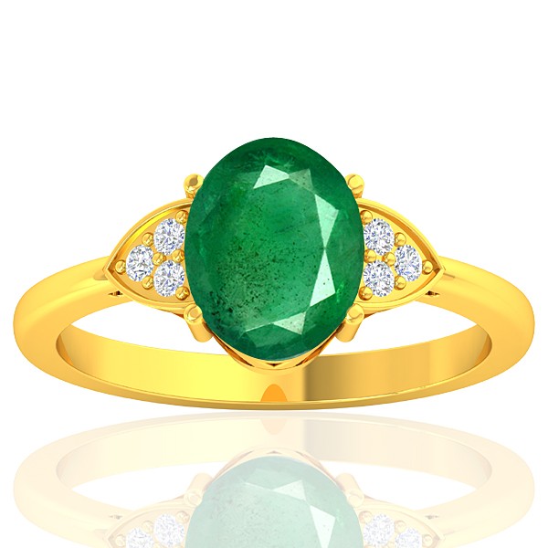 18K Yellow Gold 1.82 cts Emerald Stone Diamond Cocktail Vintage Engagement Ring