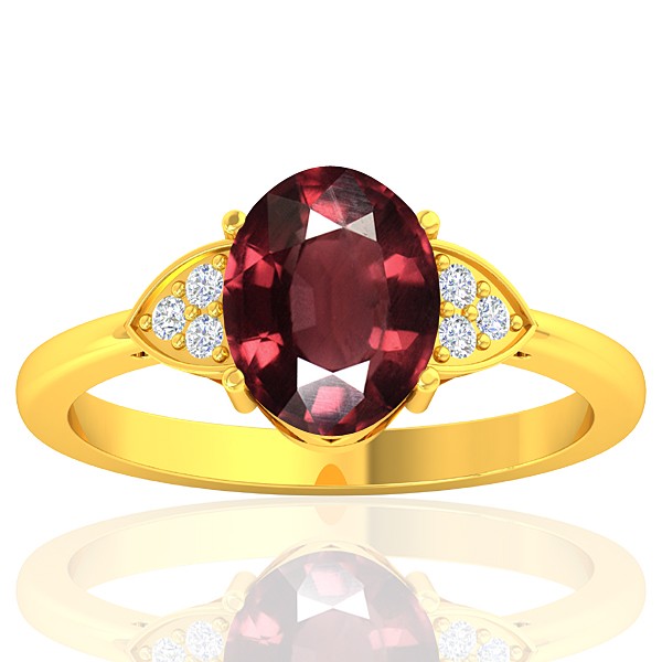 18K Yellow Gold 2.15 cts Rhodolite Garnet Stone Diamond Women Designer Fine Jewelry Ring