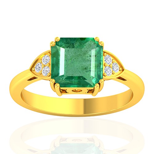 18K Yellow Gold 2.29 cts Emerald Stone Diamond Designer Engagement Women Fine Jewelry Ring