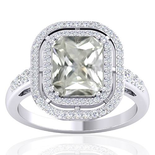 14K White Gold 3.42 cts White Sapphire Gemstone Diamond Cocktail Vintage Engagement Ring