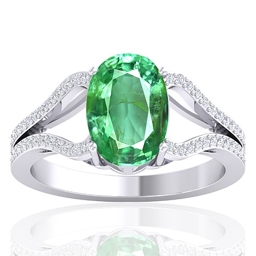 14K White Gold 2.25 cts Emerald Gemstone Diamond Cocktail Vintage Women Wedding Ring