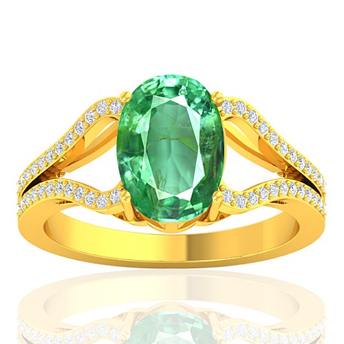 18K Yellow Gold 2.25 cts Emerald Gemstone Diamond Cocktail Vintage Women Wedding Ring