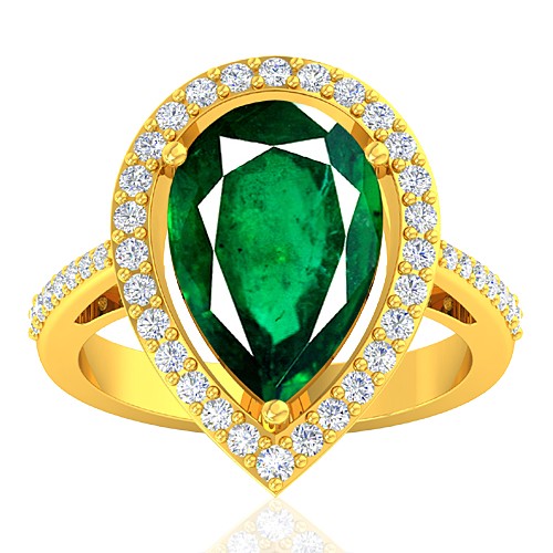18K Yellow Gold 5.27 cts Emerald Gemstone Diamond Women Wedding Designer Fine Jewelry Ring