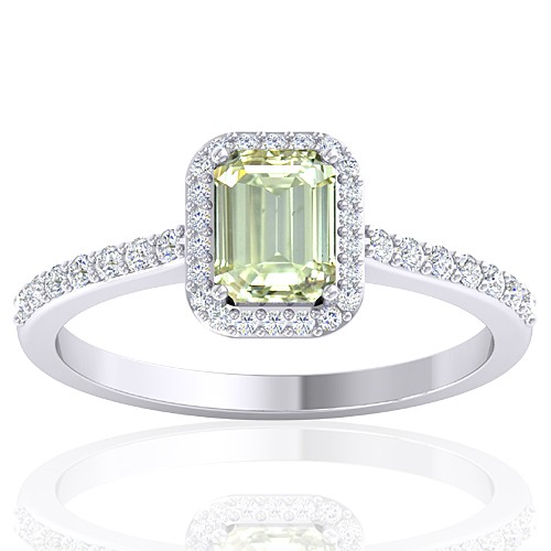 14K White Gold Emerald Cut Shape 1.02 cts Diamond Cocktail Vintage Engagement Ring