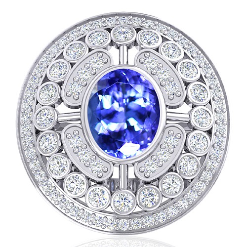 14K White Gold 2.33 cts Tanzanite Gemstone Diamond Wedding Designer Fine Jewelry Ring