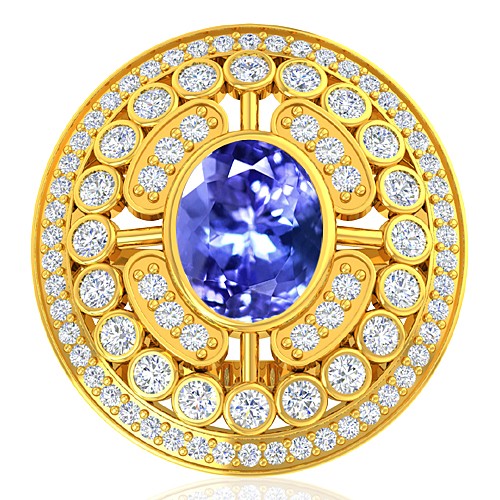 18K Yellow Gold 2.37 cts Tanzanite Gemstone Diamond Women Engagement Wedding  Ring