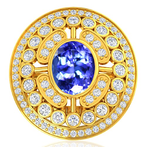 18K Yellow Gold 2.33 cts Tanzanite Gemstone Diamond Wedding Designer Fine Jewelry Ring