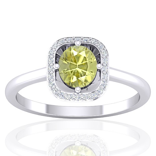 14K White Gold 1.01 cts Yellow Sapphire Gemstone Diamond Cocktail Fine Jewelry Ring