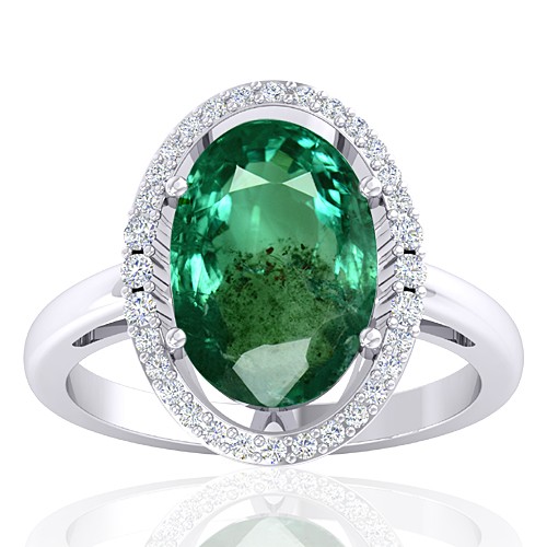 14K White Gold 3.62 cts Emerald Stone Diamond Designer Fine Jewelry Ring