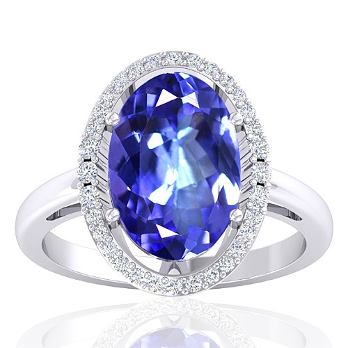 14K White Gold 3.31 cts Tanzanite Gemstone Diamond Women Wedding Fine Jewelry Ring