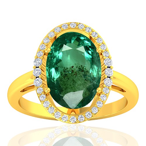 18K Yellow Gold 3.62 cts Emerald Stone Diamond Designer Fine Jewelry Ring